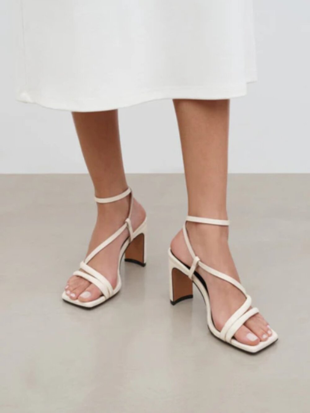 Marcella Valerie Sandals European Leather Square Toe Block-Heel Sandals